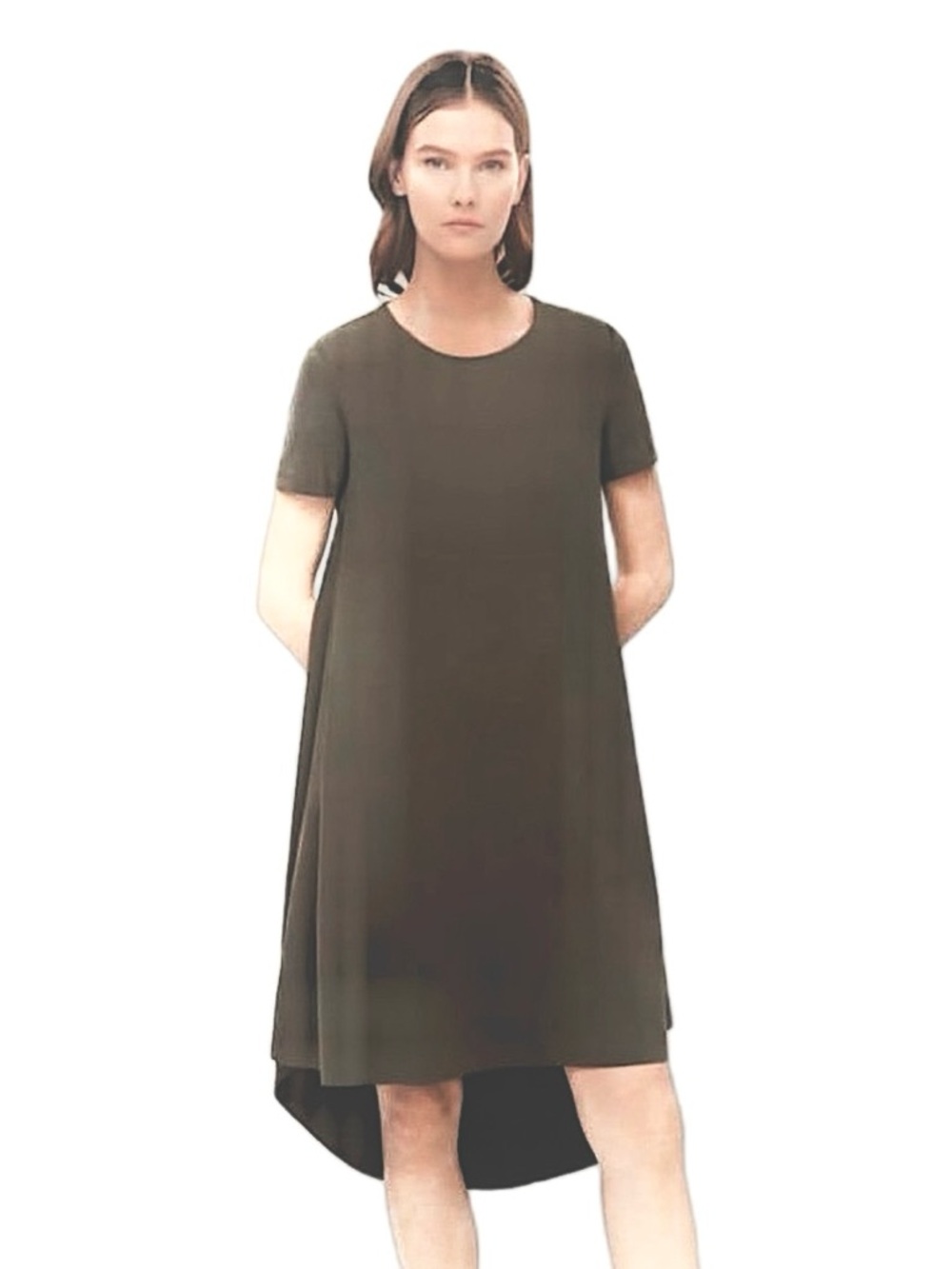 COS | Dresses | Cos Asymmetrical Hem Jersey Dress Short Sleeve Olive Green High Low Size Large